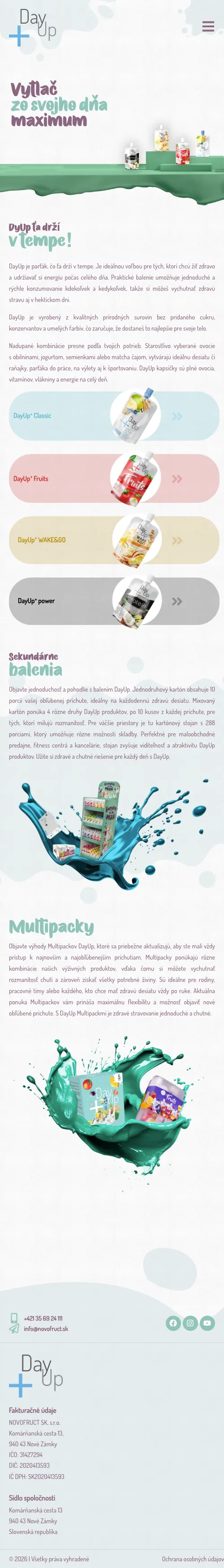 Celá úvodná stránka webu DayUp na mobile