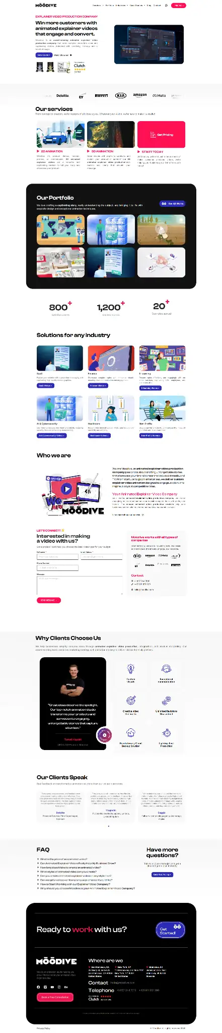 Celá úvodná stránka webu Moodive na počítači