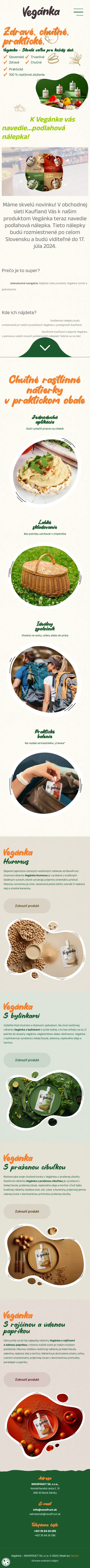 Celá úvodná stránka webu Vegánka na mobile